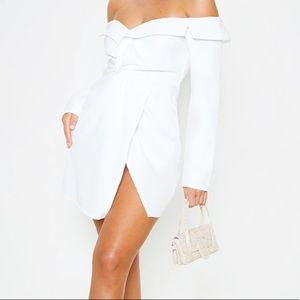 Tall White Off The Shoulder Long Sleeve Blazer Dress